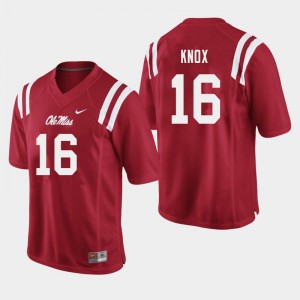 Men Luke Knox Red Ole Miss Rebels College Football #16 Jersey 348955-413