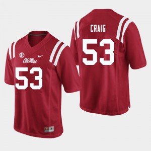 Men Carter Craig Red Ole Miss College Football #53 Jersey 576334-950