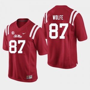 Men Hudson Wolfe Red Ole Miss College Football #87 Jersey 973156-637