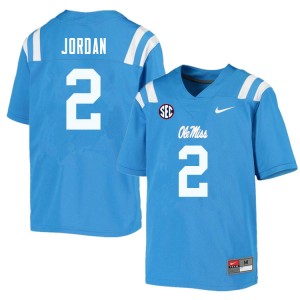 Men Jalen Jordan Powder Blue Ole Miss College Football #2 Jersey 285151-113