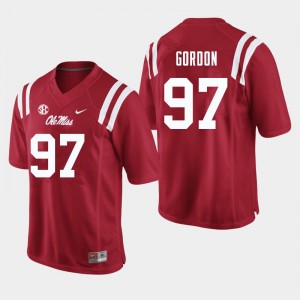 Men Jamond Gordon Red University of Mississippi College Football #97 Jersey 612760-286