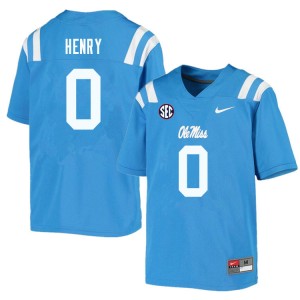 Men Lakia Henry Powder Blue Rebels College Football #0 Jersey 635645-745