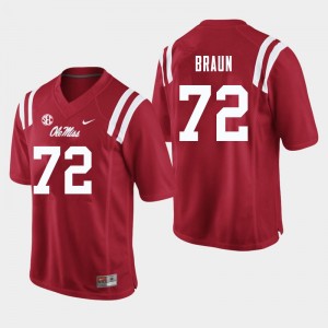 Men Tobias Braun Red University of Mississippi College Football #72 Jersey 188036-689