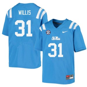 Men Jaron Willis Powder Blue Ole Miss College Football #31 Jersey 756360-843