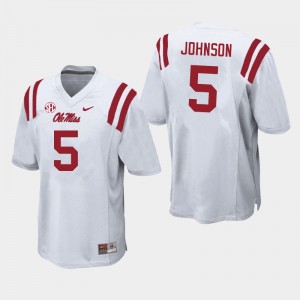 Men Tysheem Johnson White Rebels College Football #5 Jersey 663949-999