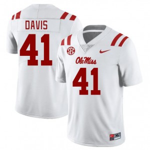 Men Caden Davis White Ole Miss Rebels College Football #41 Jersey 517779-146