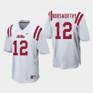 Men Adam Norsworthy White Ole Miss Rebels College Football #12 Jersey 116868-586