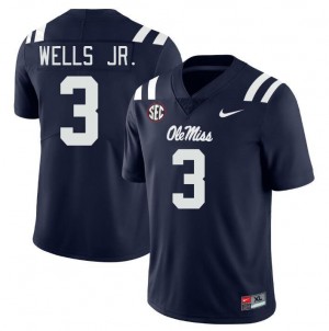 Men Antwane Wells Jr. Navy Ole Miss Rebels College Football #3 Jersey 206066-677