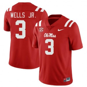 Men Antwane Wells Jr. Red Ole Miss College Football #3 Jersey 225653-196