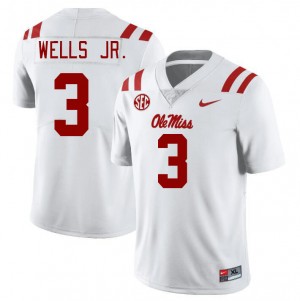 Men Antwane Wells Jr. White University of Mississippi College Football #3 Jersey 436340-764
