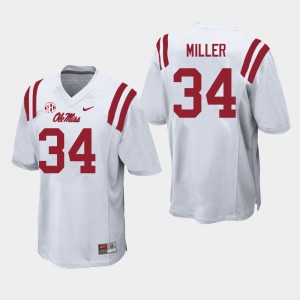 Men Bobo Miller White University of Mississippi College Football #34 Jersey 448476-786