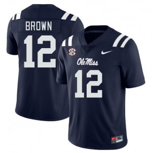 Men Bralon Brown Navy Ole Miss College Football #12 Jersey 464254-100