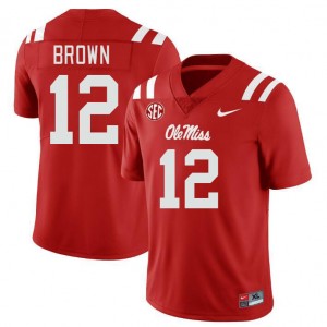 Men Bralon Brown Red University of Mississippi College Football #12 Jersey 492248-525