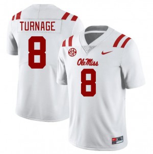 Men Brandon Turnage White University of Mississippi College Football #8 Jersey 553338-652