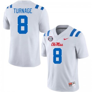 Men Brandon Turnage White University of Mississippi 2024 New College Football #8 Jersey 498129-787