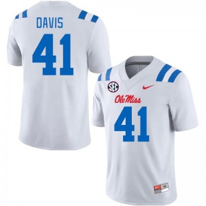 Men Caden Davis White University of Mississippi 2024 New College Football #41 Jersey 418206-773