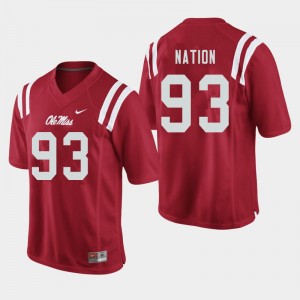 Men Cale Nation Red Ole Miss College Football #93 Jersey 632981-928