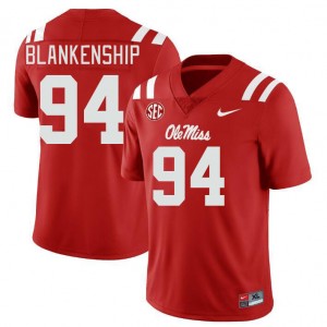Men Caleb Blankenship Red University of Mississippi College Football #94 Jersey 115073-149