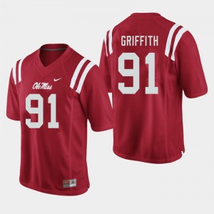 Men Casey Griffith Red Ole Miss College Football #91 Jersey 778638-694
