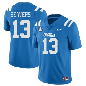 Men Cedrick Beavers Powder Blue Ole Miss College Football #13 Jersey 253097-462