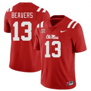 Men Cedrick Beavers Red Ole Miss College Football #13 Jersey 892242-204