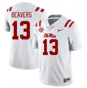 Men Cedrick Beavers White Ole Miss College Football #13 Jersey 375987-443