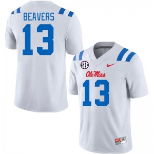 Men Cedrick Beavers White University of Mississippi 2024 New College Football #13 Jersey 664098-318