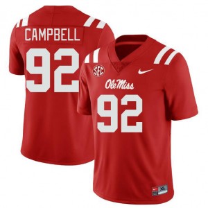 Men Chamberlain Campbell Red Rebels College Football #92 Jersey 652049-245
