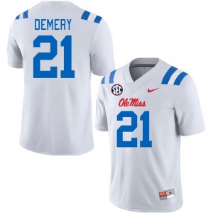 Men Daniel Demery White Ole Miss Rebels 2024 New College Football #21 Jersey 259021-149