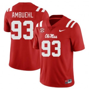 Men Davis Ambuehl Red Ole Miss College Football #93 Jersey 355792-688