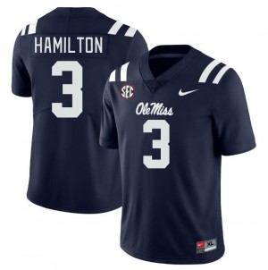 Men Isaiah Hamilton Navy Ole Miss College Football #3 Jersey 136445-386