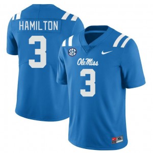 Men Isaiah Hamilton Powder Blue Ole Miss College Football #3 Jersey 553993-560