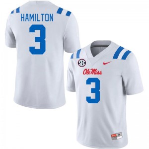 Men Isaiah Hamilton White Ole Miss Rebels 2024 New College Football #3 Jersey 628398-776
