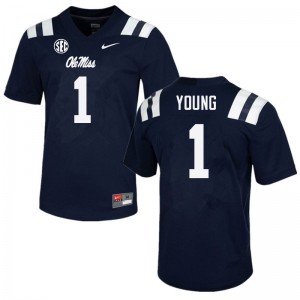 Men Isheem Young Navy Ole Miss Rebels College Football #1 Jersey 188558-815