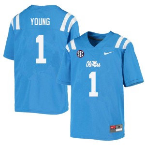 Men Isheem Young Powder Blue Rebels College Football #1 Jersey 233166-968