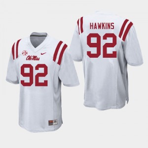 Men JJ Hawkins White Ole Miss Rebels College Football #92 Jersey 681915-705