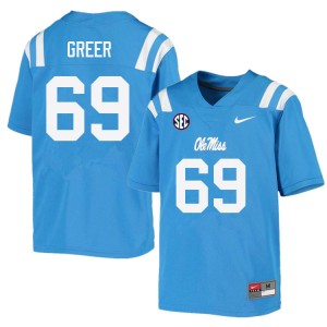 Men Jack Greer Powder Blue University of Mississippi College Football #69 Jersey 184340-387
