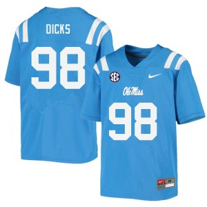 Men Jaden Dicks Powder Blue Ole Miss College Football #98 Jersey 335442-302