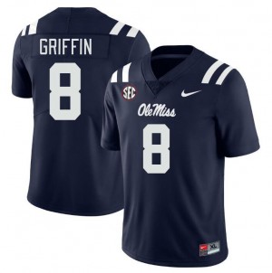 Men Jam Griffin Navy University of Mississippi College Football #8 Jersey 139033-102