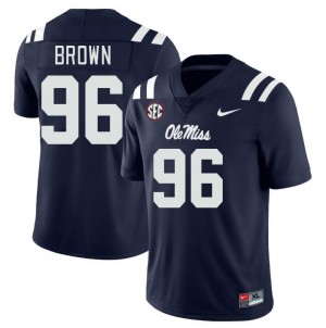 Men Jamarious Brown Navy Rebels College Football #96 Jersey 850358-360