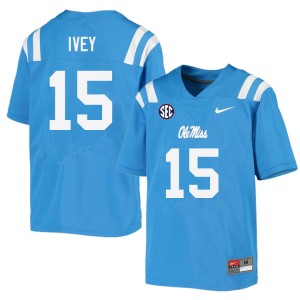 Men Jared Ivey Powder Blue Ole Miss Rebels College Football #15 Jersey 928569-519