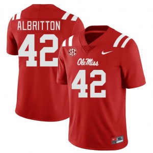 Men Jason Albritton Red Ole Miss College Football #42 Jersey 329672-489