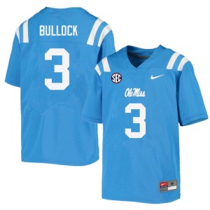 Men Kentrel Bullock Powder Blue Ole Miss College Football #3 Jersey 704879-613