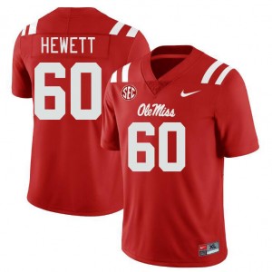Men Lane Hewett Red Ole Miss Rebels College Football #60 Jersey 669003-209