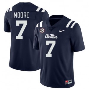 Men Louis Moore Navy Ole Miss Rebels College Football #7 Jersey 134471-650