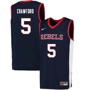 Men Markel Crawford Navy Rebels College Basketball #5 Jersey 284451-366