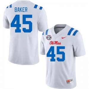 Men Mike Baker White Ole Miss 2024 New College Football #45 Jersey 848504-592
