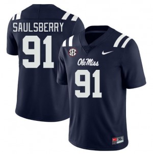 Men Myles Saulsberry Navy Rebels College Football #91 Jersey 430354-587