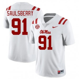 Men Myles Saulsberry White Ole Miss College Football #91 Jersey 771644-800