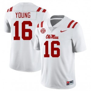 Men Teja Young White University of Mississippi College Football #16 Jersey 648842-328